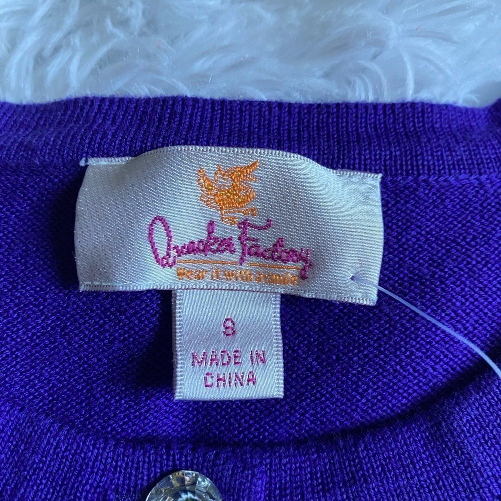 Quacker Factory Purple Rhinestone Button Front Sweater NEW Size Small - Picture 6 of 8